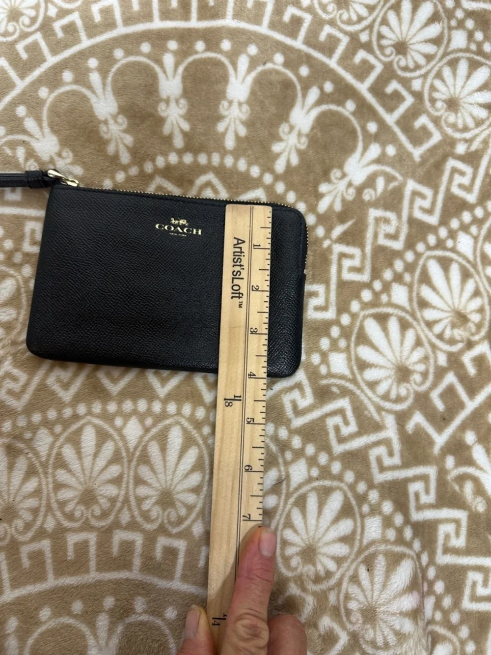 Coach Black Pebbled Leather Zip Wristlet with Gold Hardware